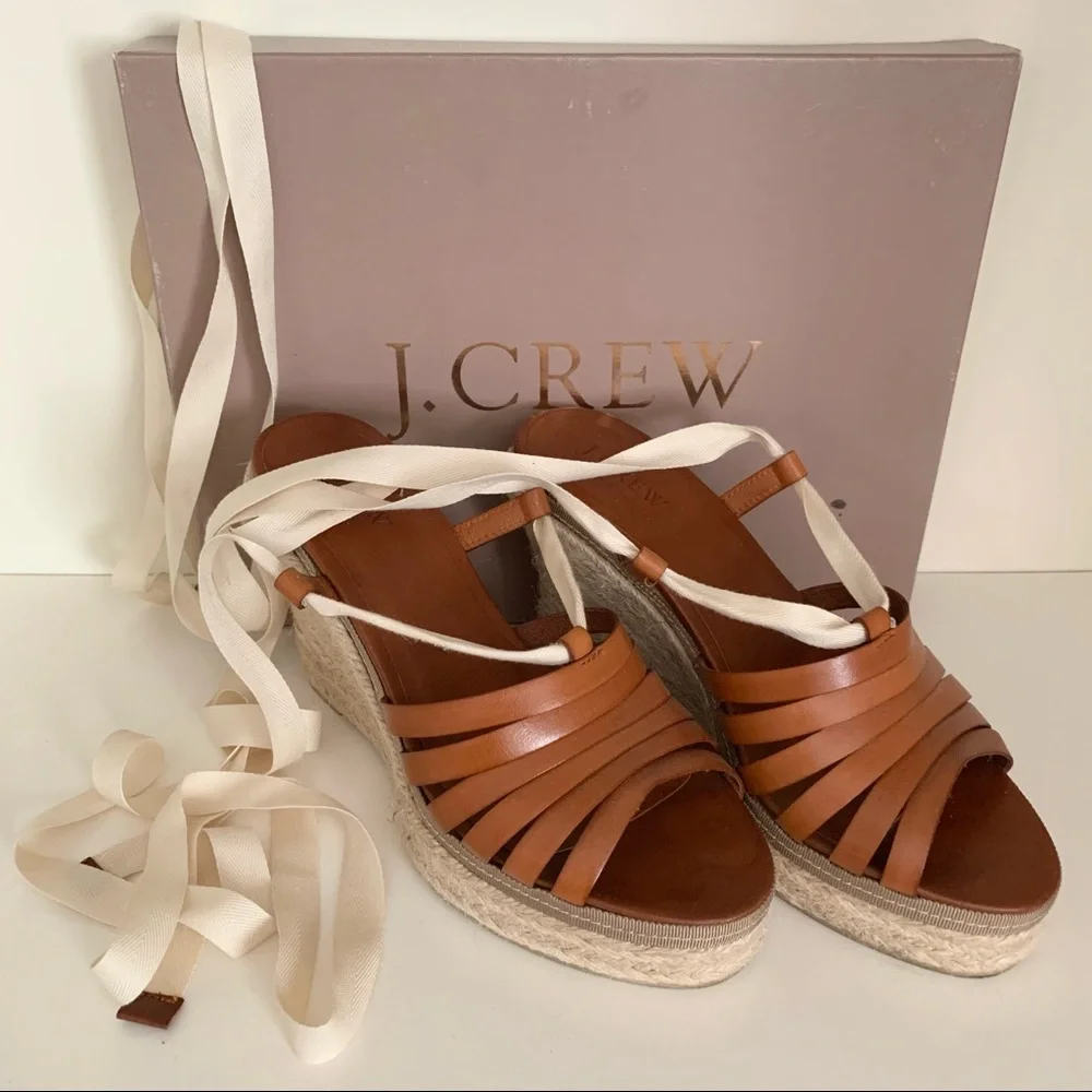 J. Crew leather espadrille wedge sandals Italy
